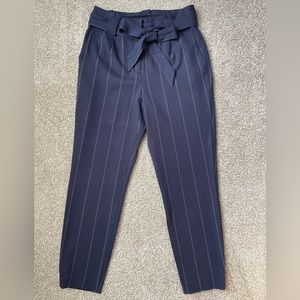 EXPRESS High Waisted Belted Navy/White Striped Trouser, Size 8